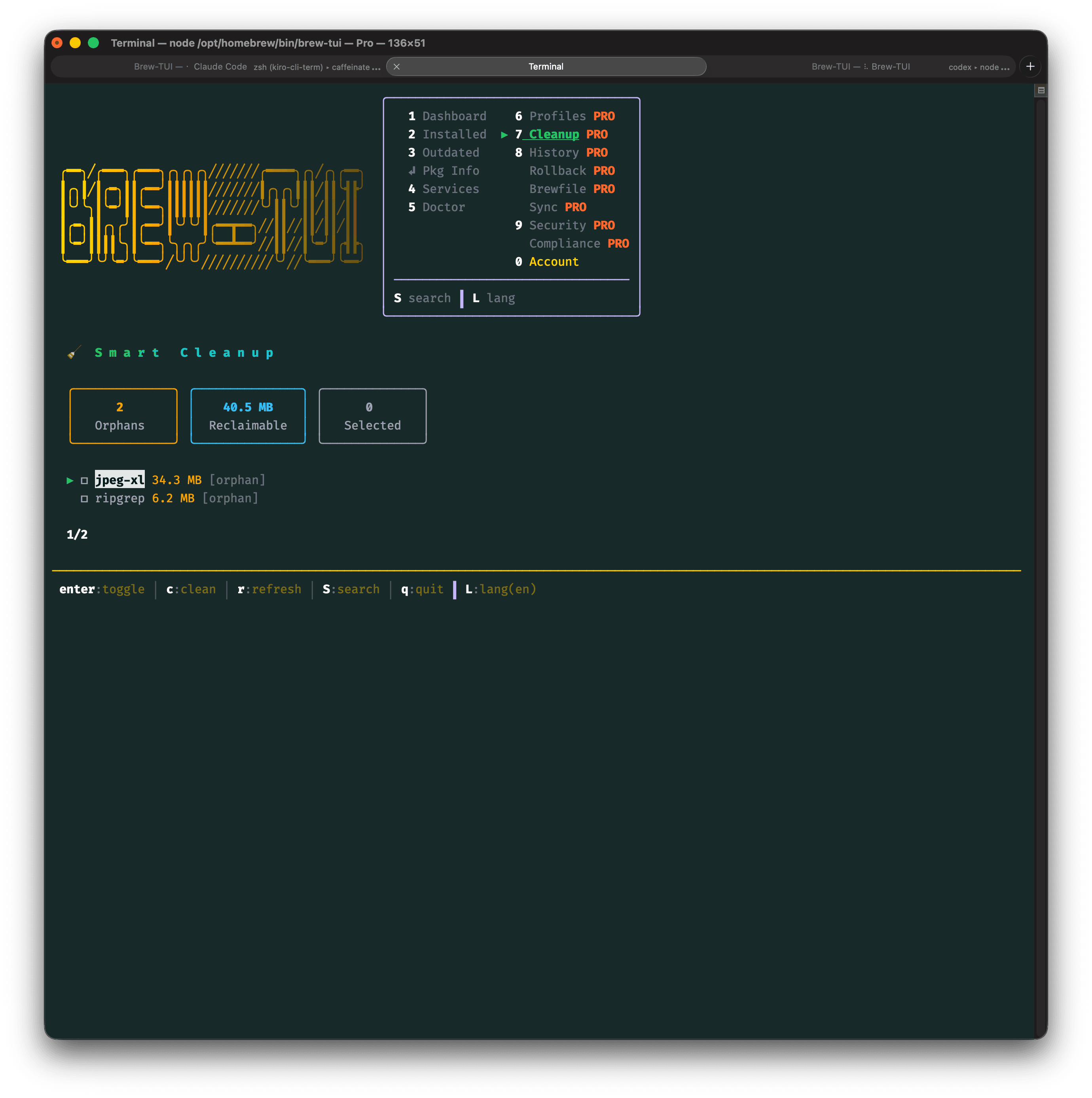 BrewTUI-Bar smart cleanup screen
