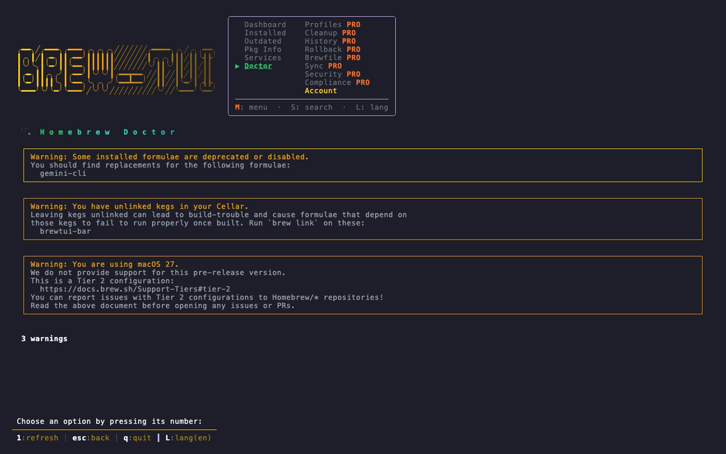 BrewTUI-Bar doctor screen