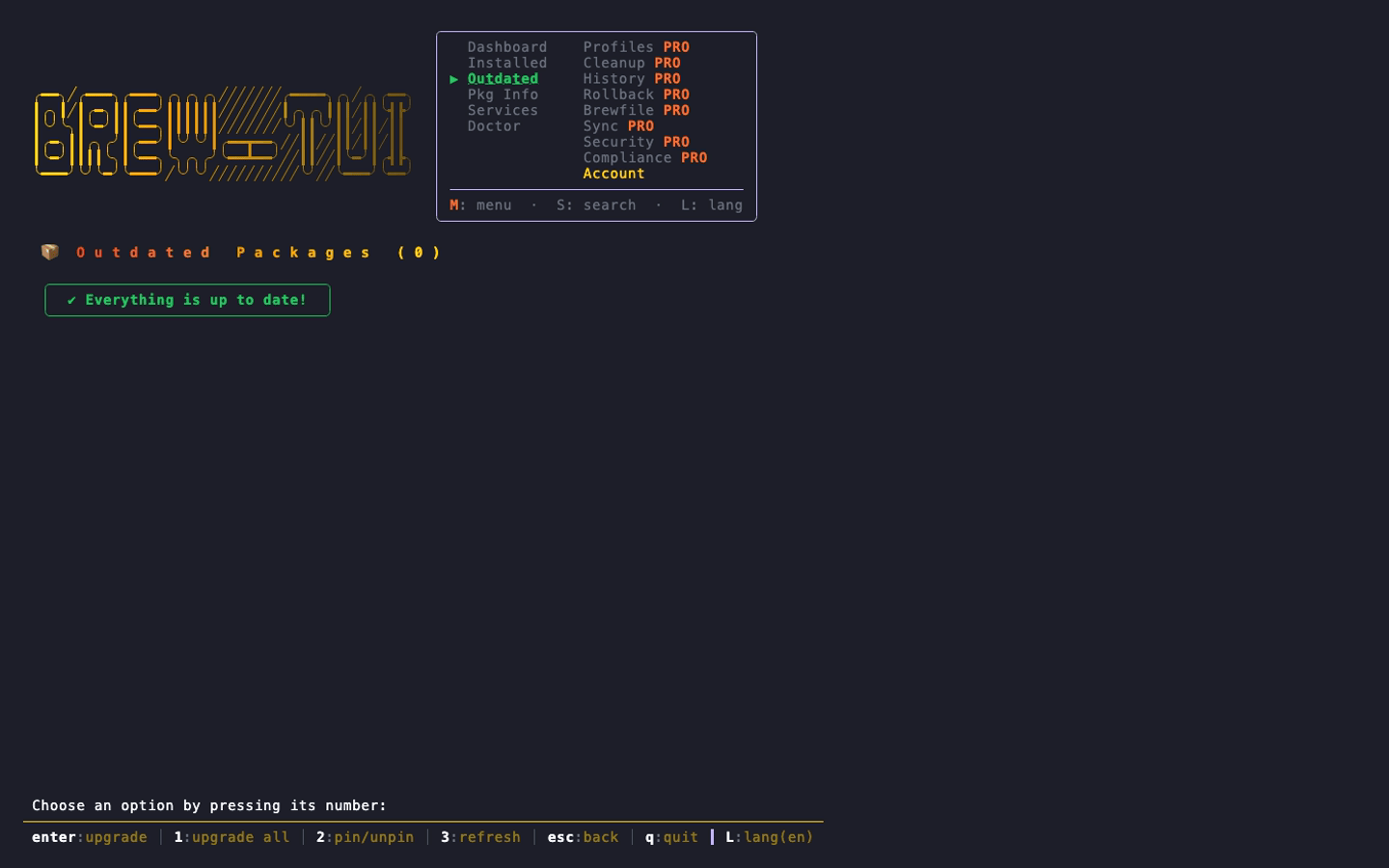 BrewTUI-Bar outdated packages screen