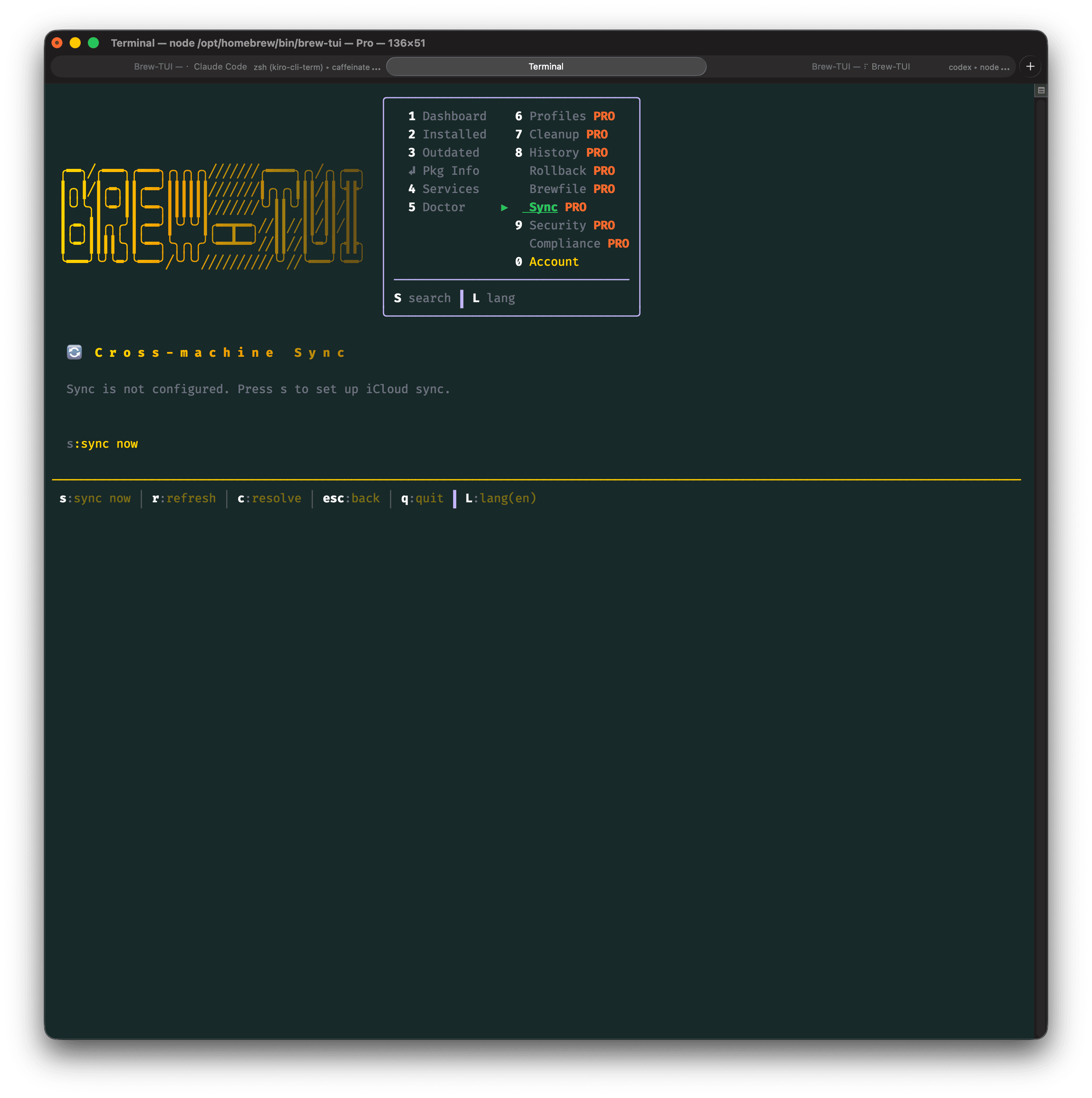 BrewTUI-Bar cross-machine sync screen