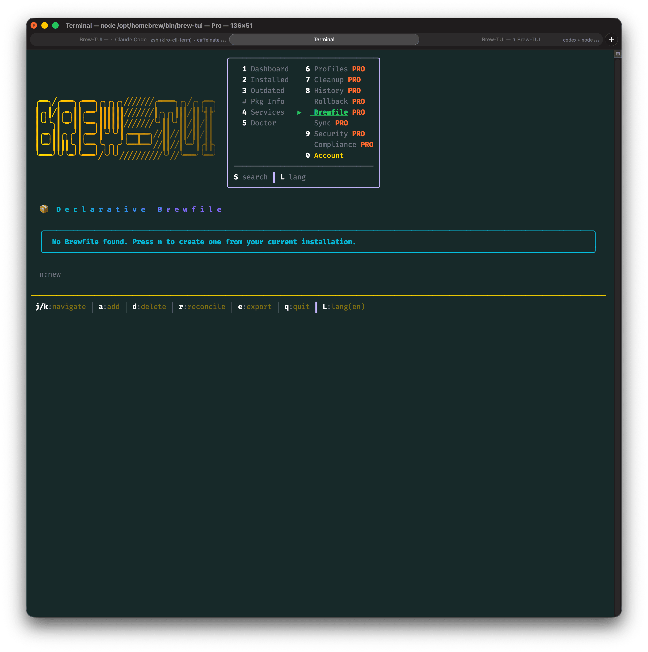 Brew-TUI Brewfile screen