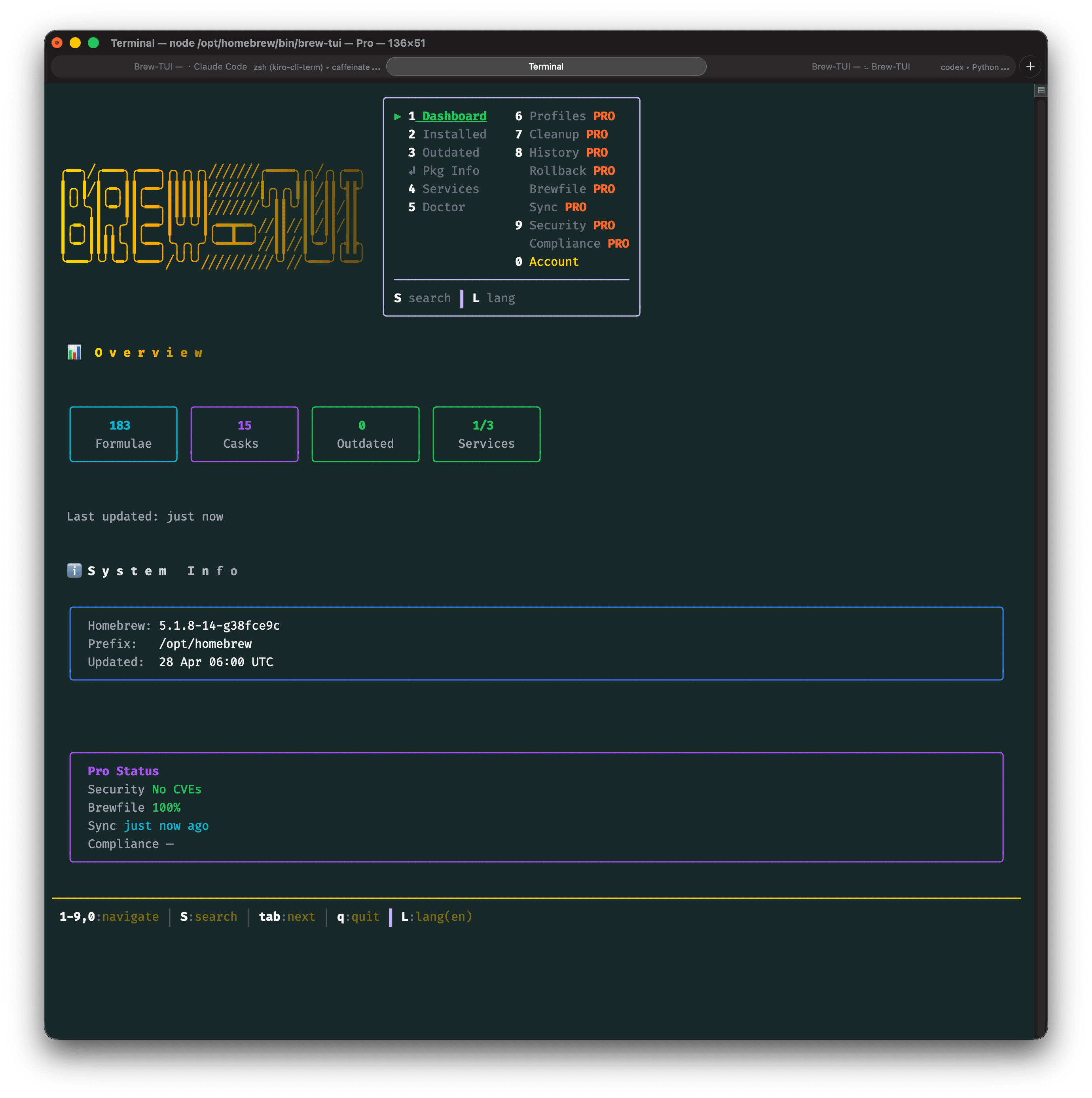 Brew-TUI dashboard overview