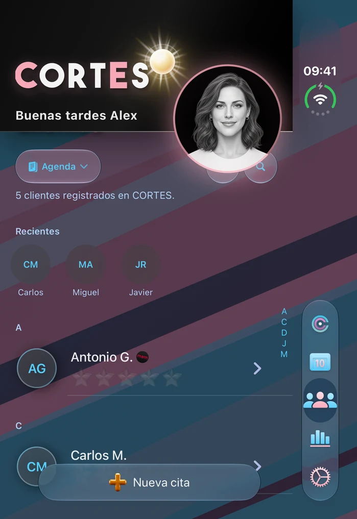 Gestión de clientes de Cortes en un iPhone Duo abierto