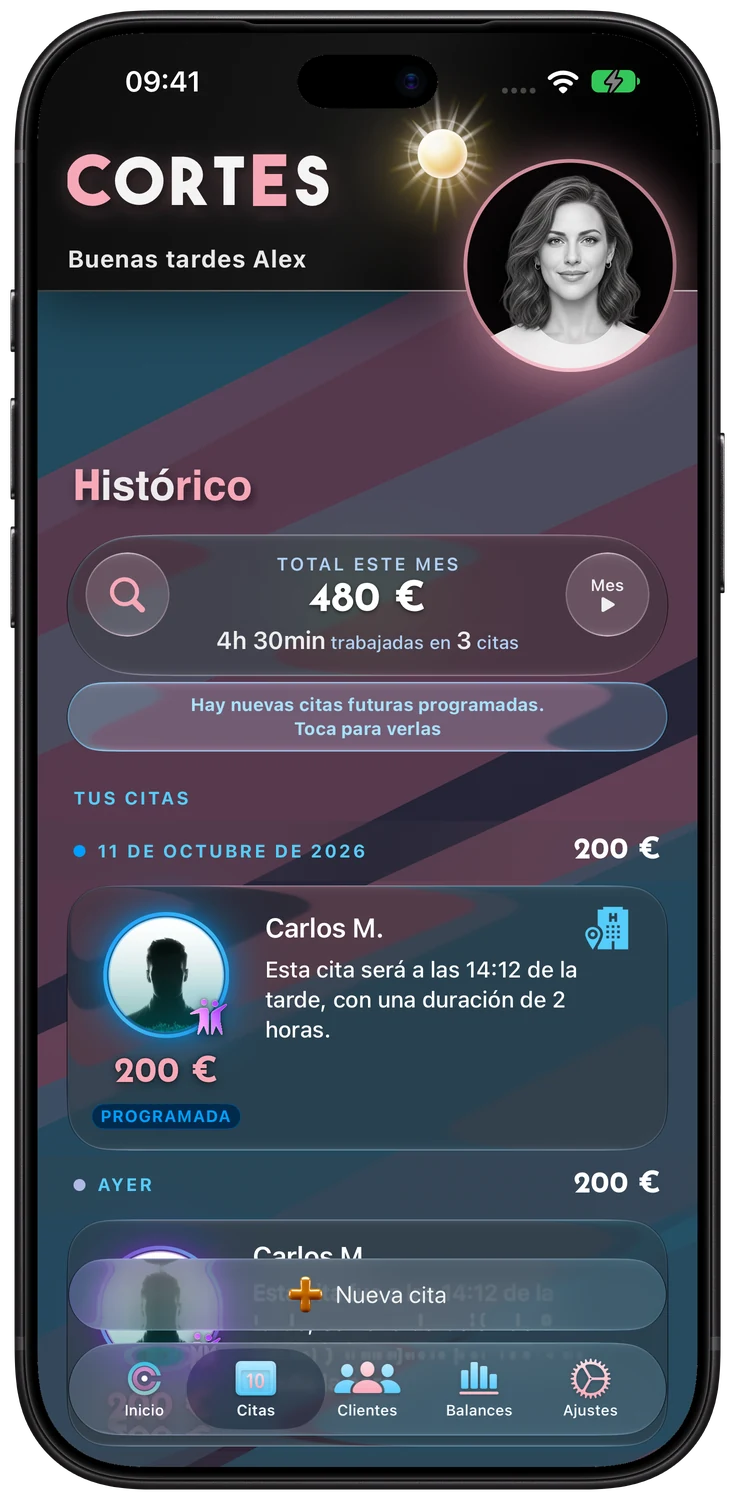 Histórico de citas de Cortes en un iPhone