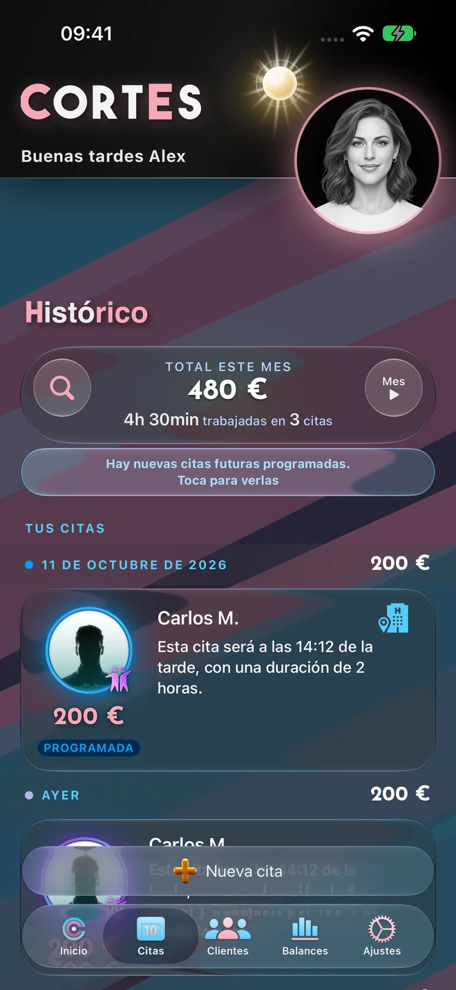 Histórico de citas de Cortes en un iPhone
