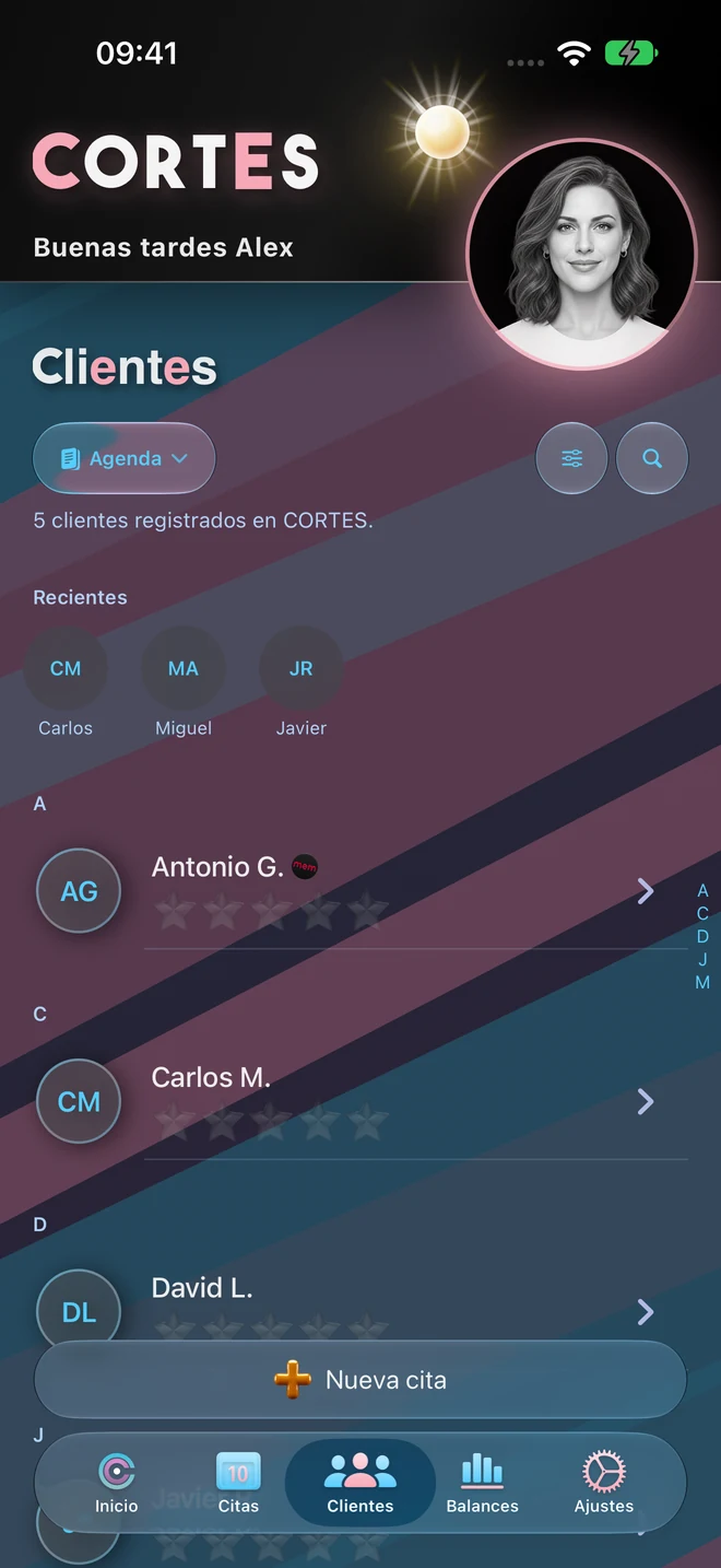 Detalle de la lista de clientes de Cortes