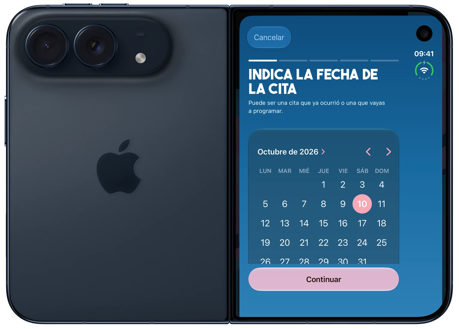 Planificación de una cita en Cortes en un iPhone Duo abierto