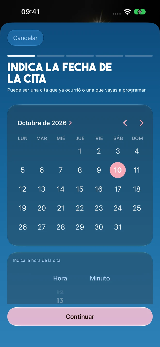 Detalle del calendario de nueva cita de Cortes