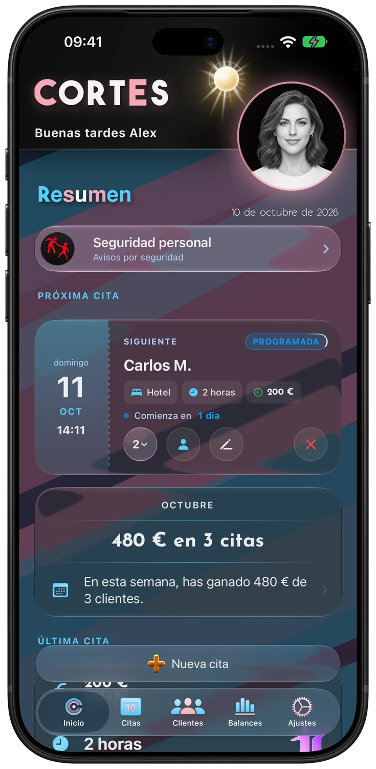 Panel de Inicio de Cortes en un iPhone