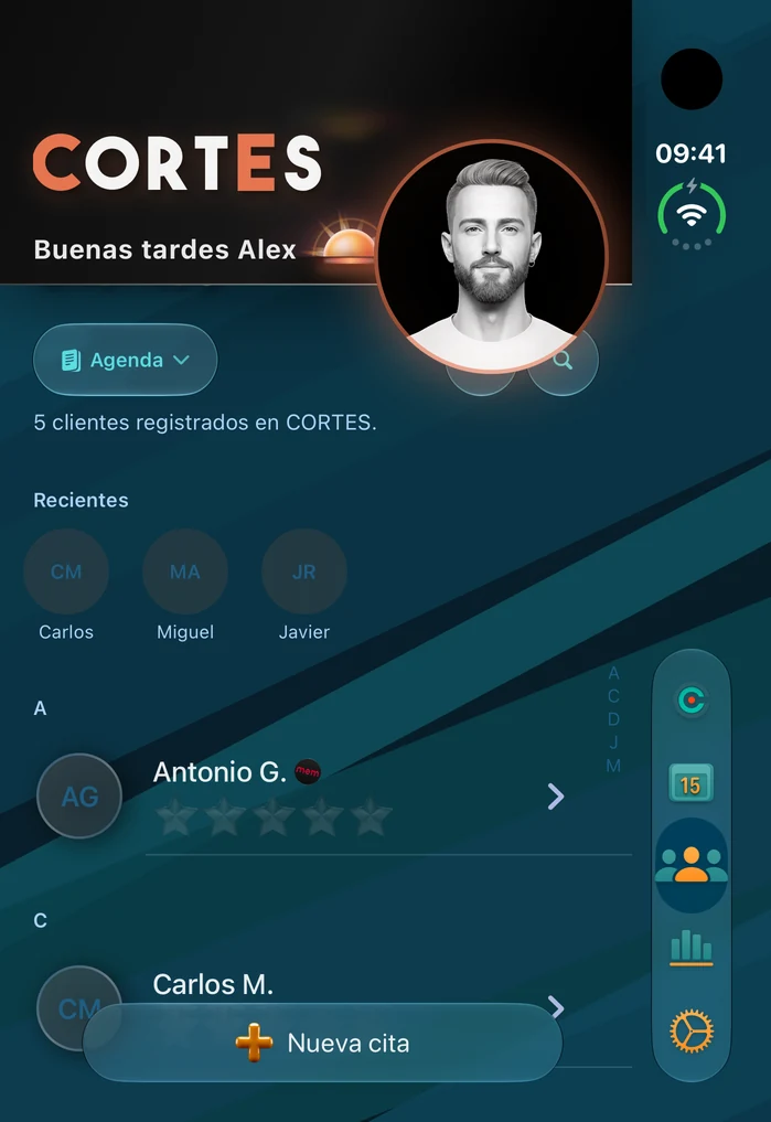 Gestión de clientes de Cortes en un iPhone Duo abierto