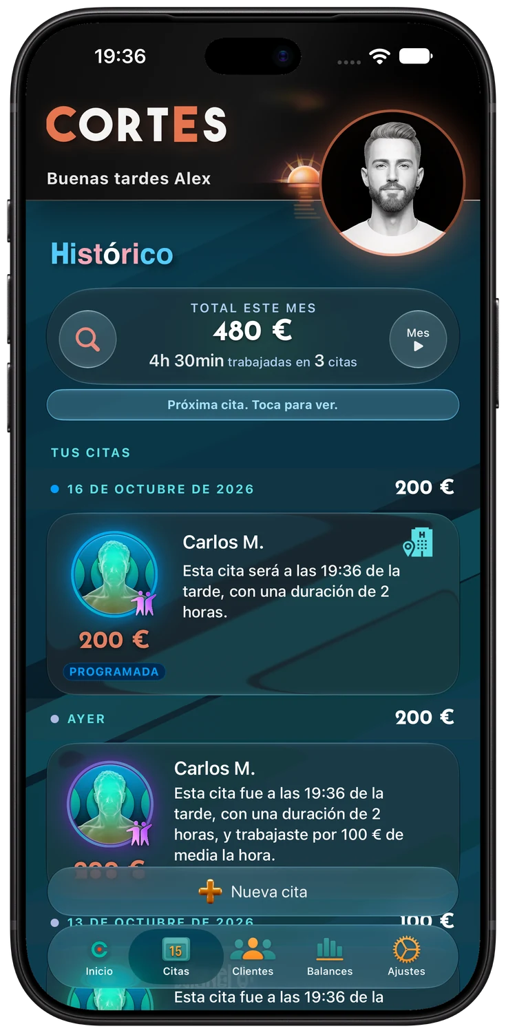 Histórico de citas de Cortes en un iPhone