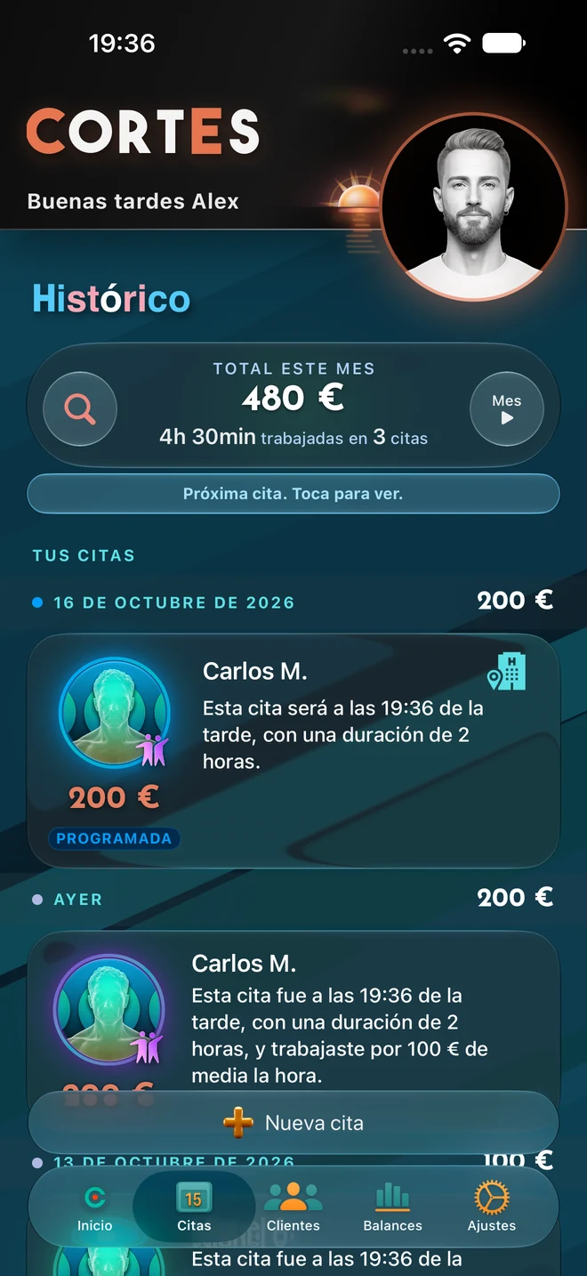 Histórico de citas de Cortes en un iPhone