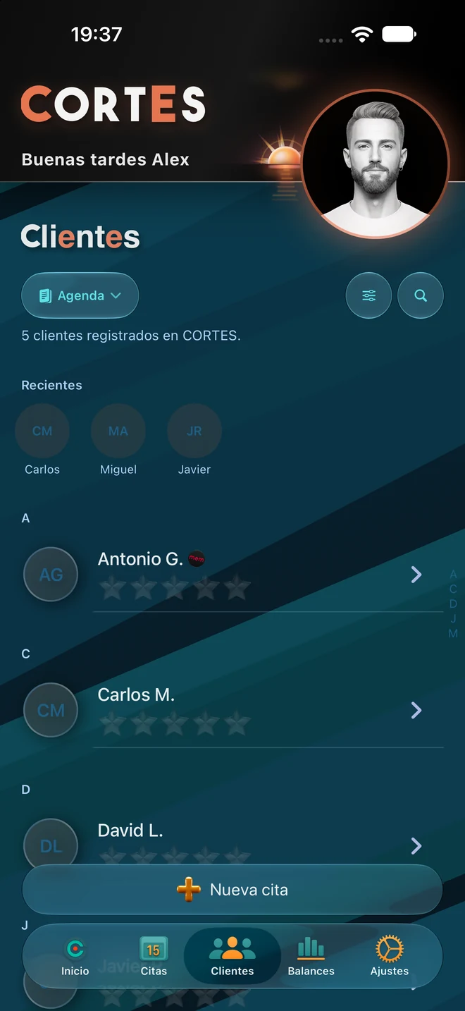 Detalle de la lista de clientes de Cortes