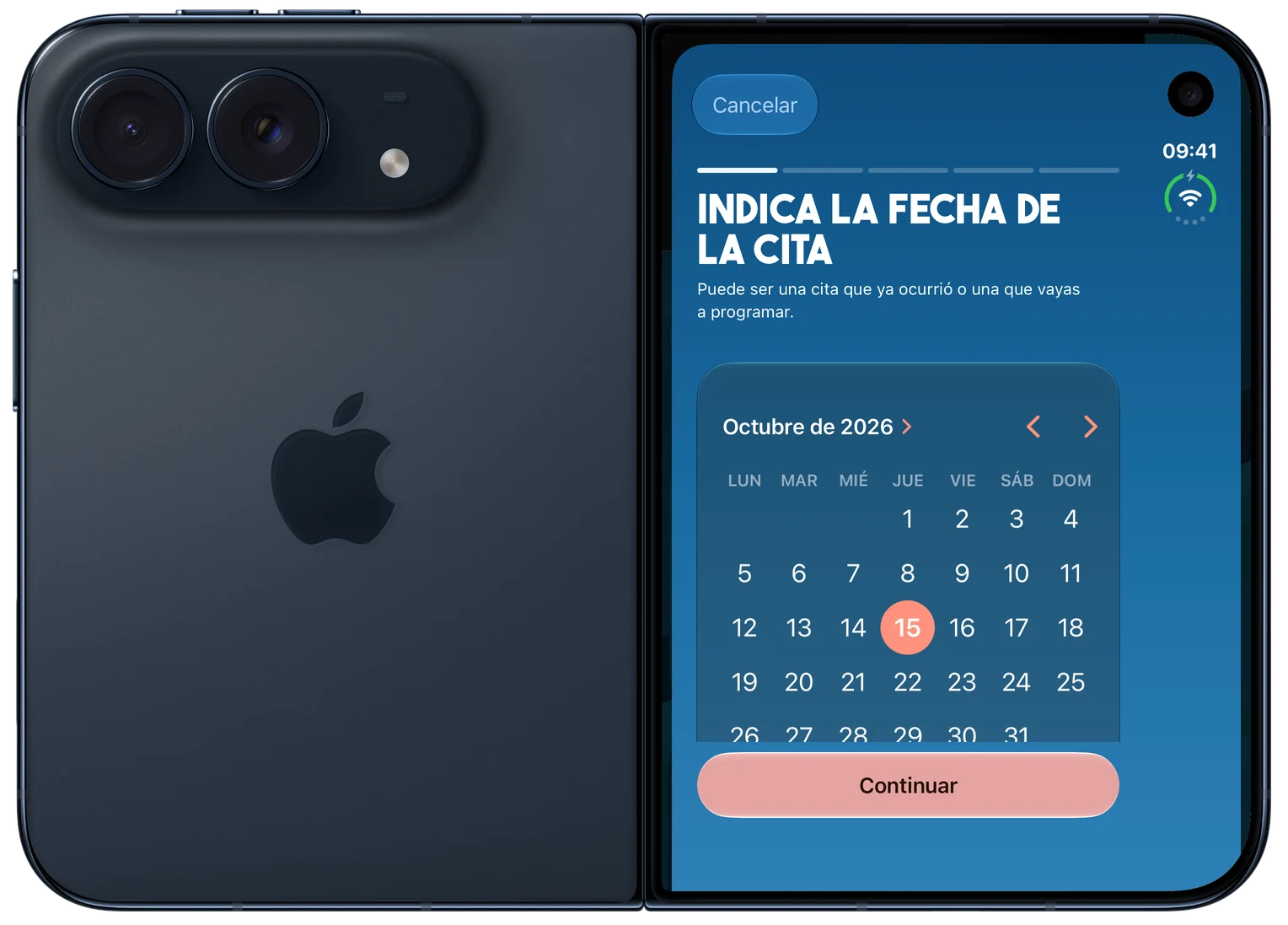 Planificación de una cita en Cortes en un iPhone Duo abierto