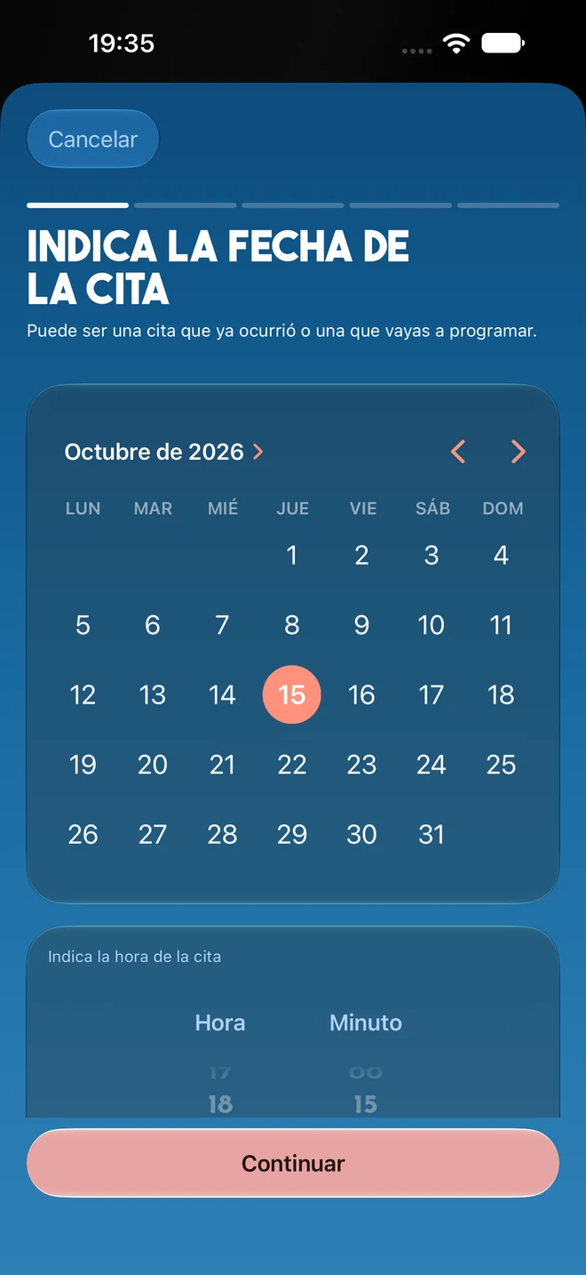 Detalle del calendario de nueva cita de Cortes